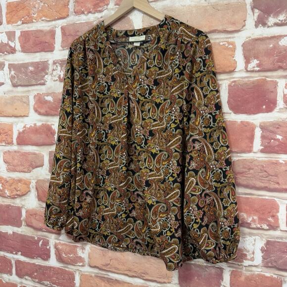 Appleseed’s Top Women's XL Petite Multicolor Boho Paisley Casual Career Shirt - Picture 3 of 8